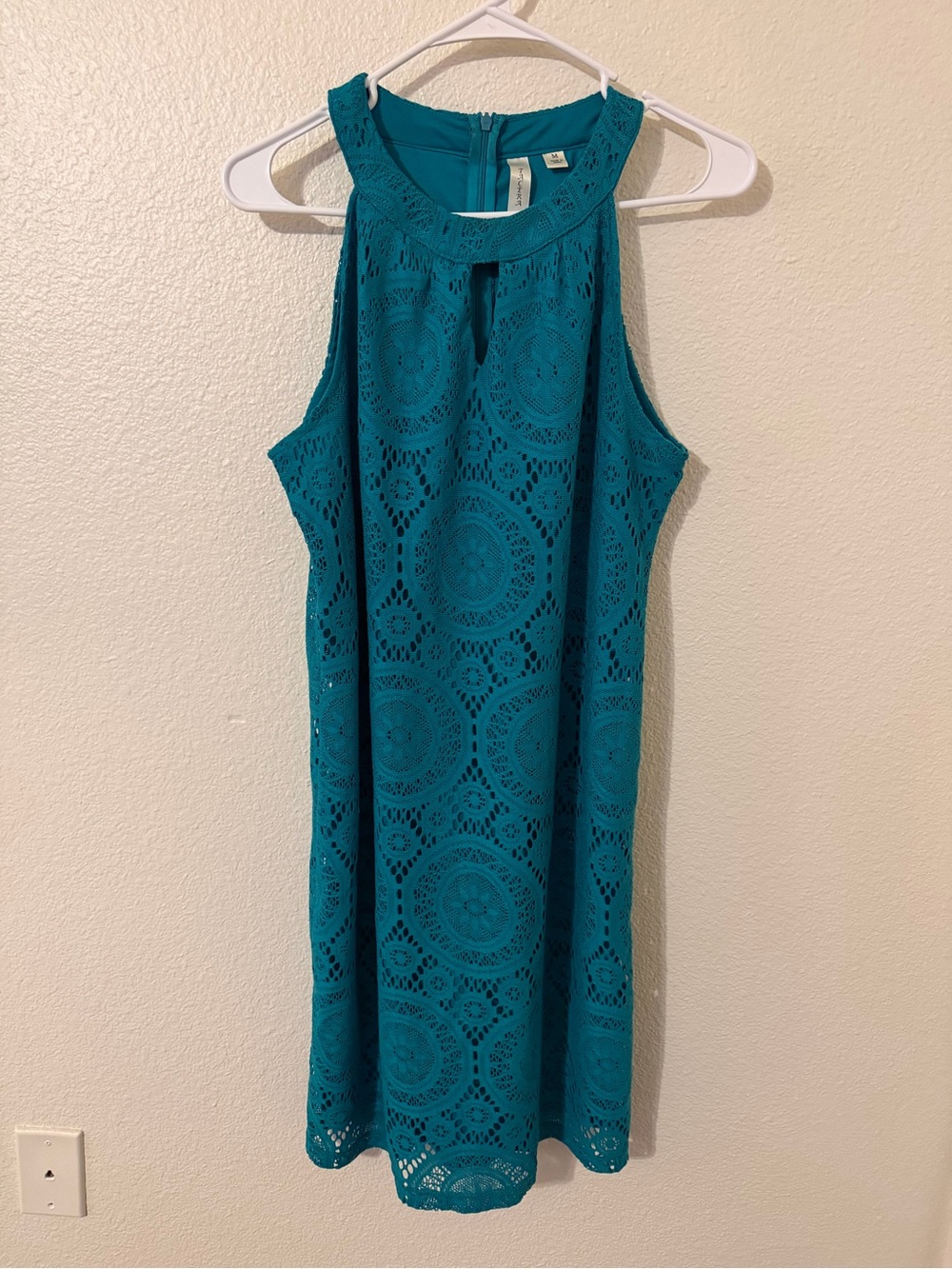 Tacera Teal Crochet Halter Mini Dress